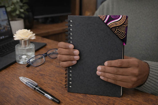 Handmade African fabric bookmark in book lifestyle shot