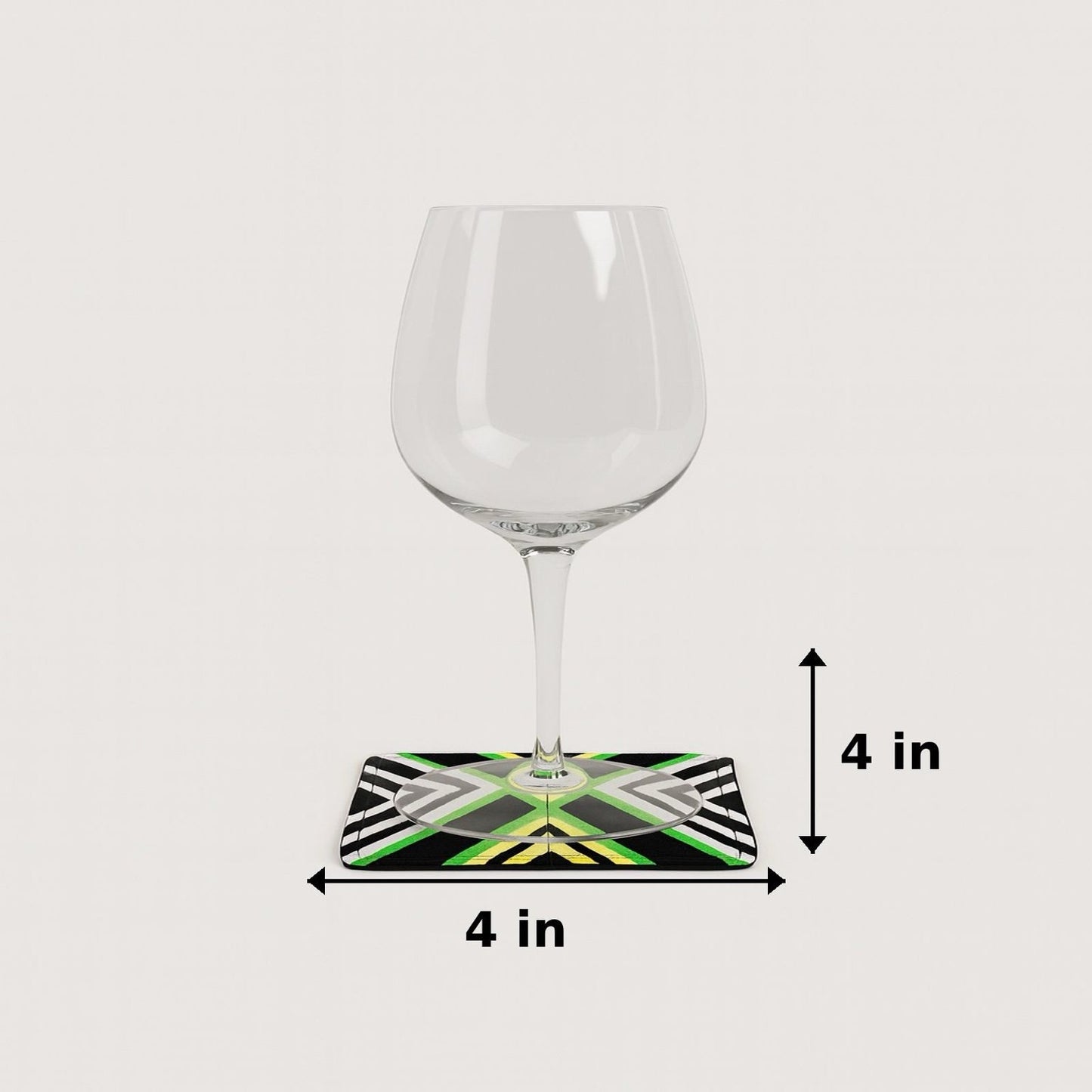Black, green, yellow, & white patterned fabric coasters dimensions