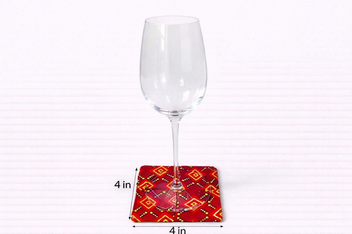 Maroon, red, black, & gold patterned fabric coasters dimensions