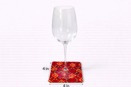 Maroon, red, black, & gold patterned fabric coasters dimensions