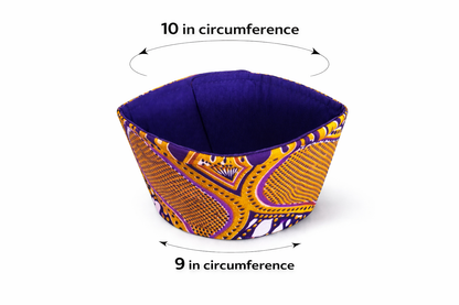 Dark purple, purple, lavender, & gold patterned fabric cup sleeve dimensions