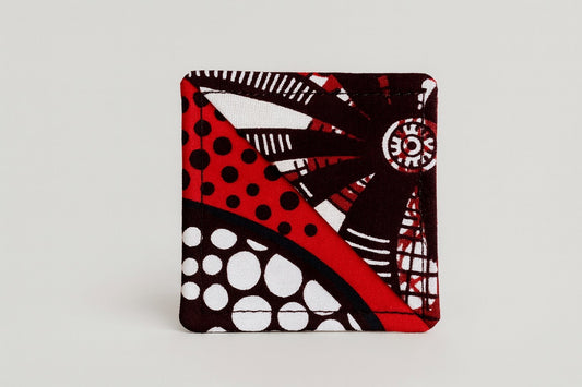 Red, brown, & white corner bookmark on light gray background