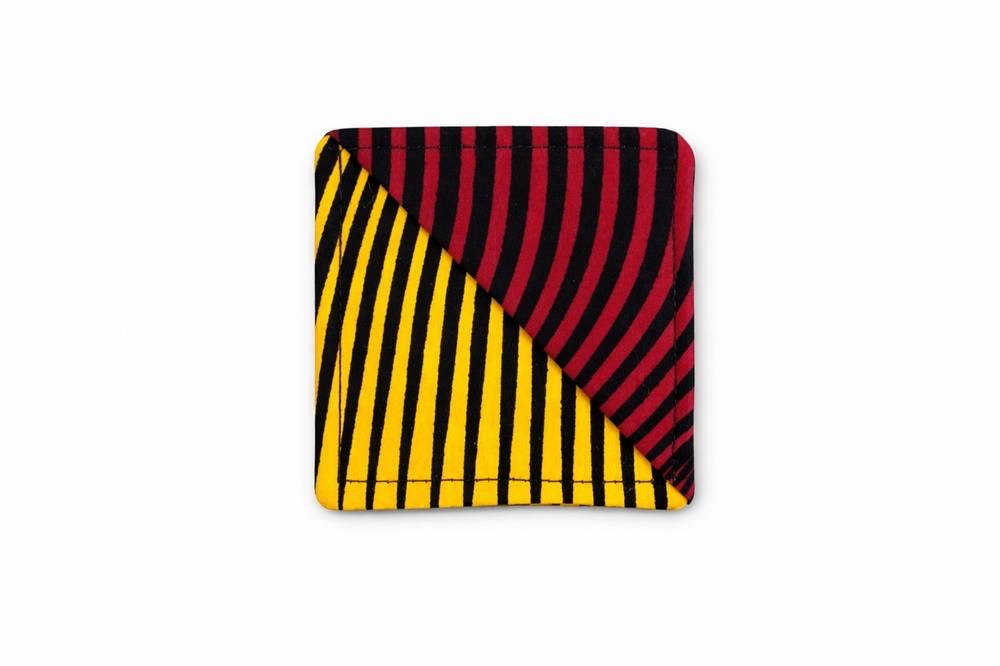 Black, red, & yellow corner bookmark on light gray background