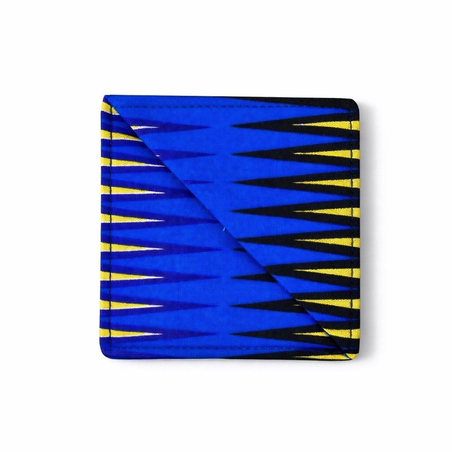 Blue, purple, gold, & black corner bookmark on light gray background