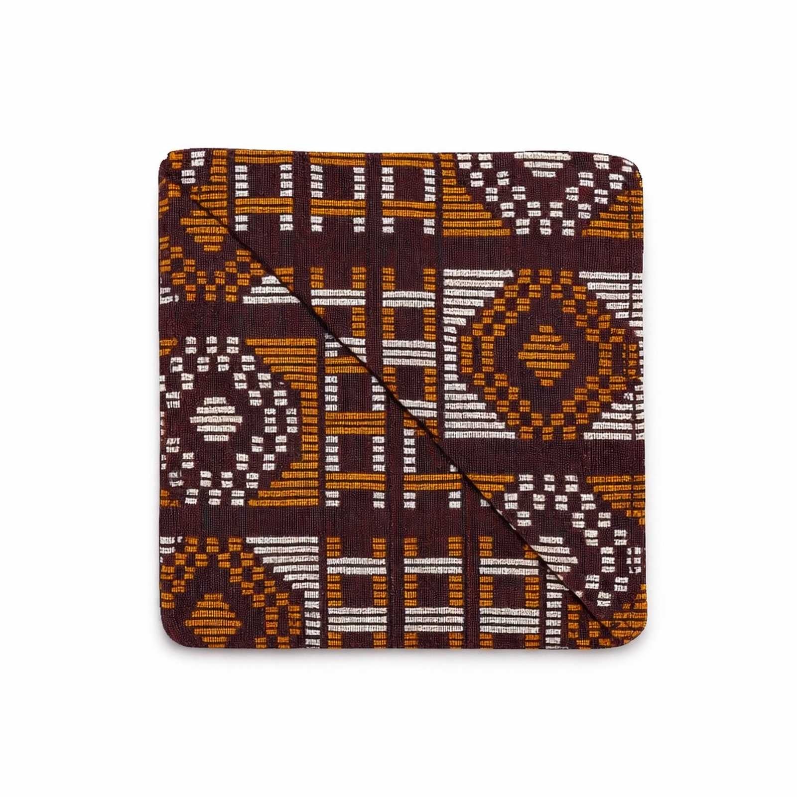 Dark brown, bronw, & gold orner bookmark on light gray background