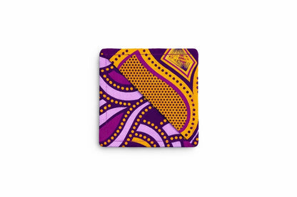 Purple, dark purple, & gold corner bookmark on light gray background