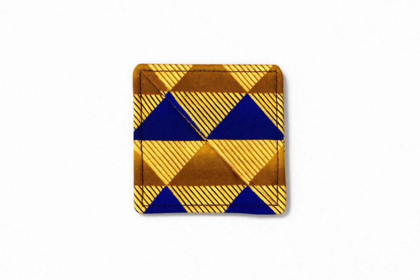 Gold, blue, & brown corner bookmark on light gray background