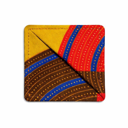 Green, brown, red, & yellow corner bookmark on light gray background