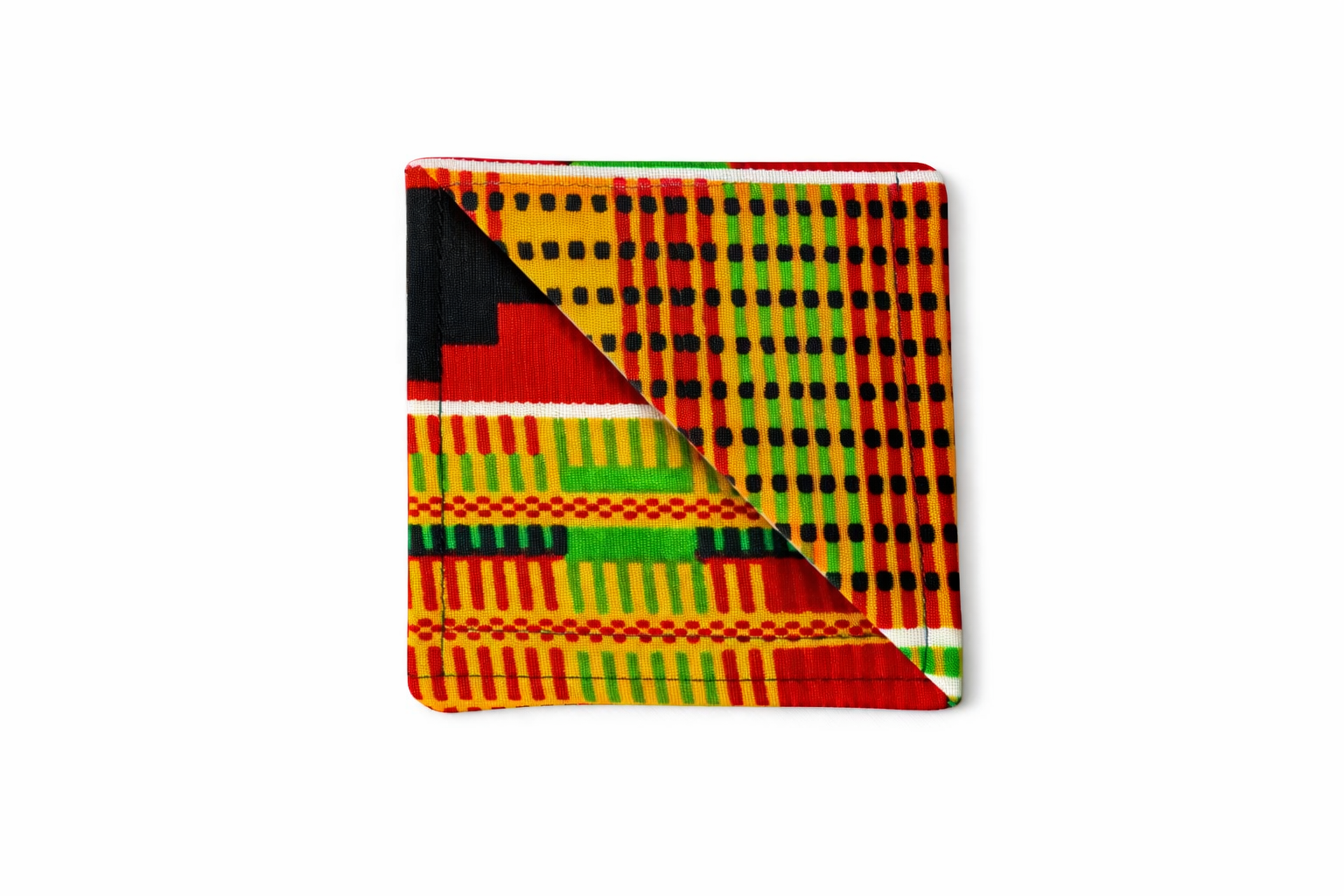 Orange, green, red, yellow,& black corner bookmark on light gray background