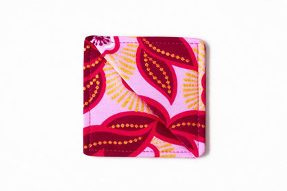 Pink, dark pink, white, and gold corner bookmark on light gray background