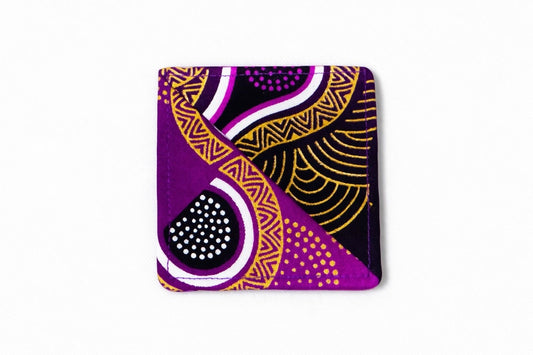 Purple, black, white, & gold corner bookmark on light gray background
