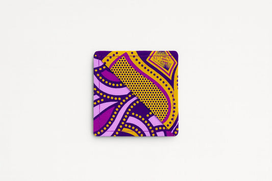 Purple, dark purple, & gold corner bookmark on light gray background