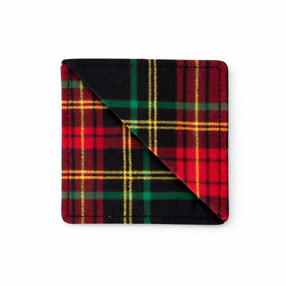 Black, red, green, & gold corner bookmark on light gray background