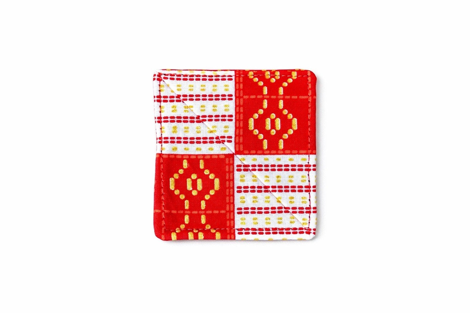 White, red, & gold corner bookmark on light gray background