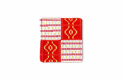 White, red, & gold corner bookmark on light gray background