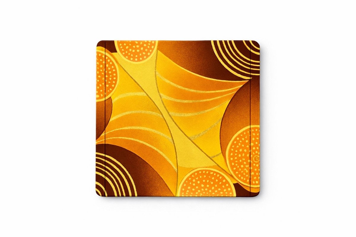 Yellow, brown, & gold corner bookmark on light gray background