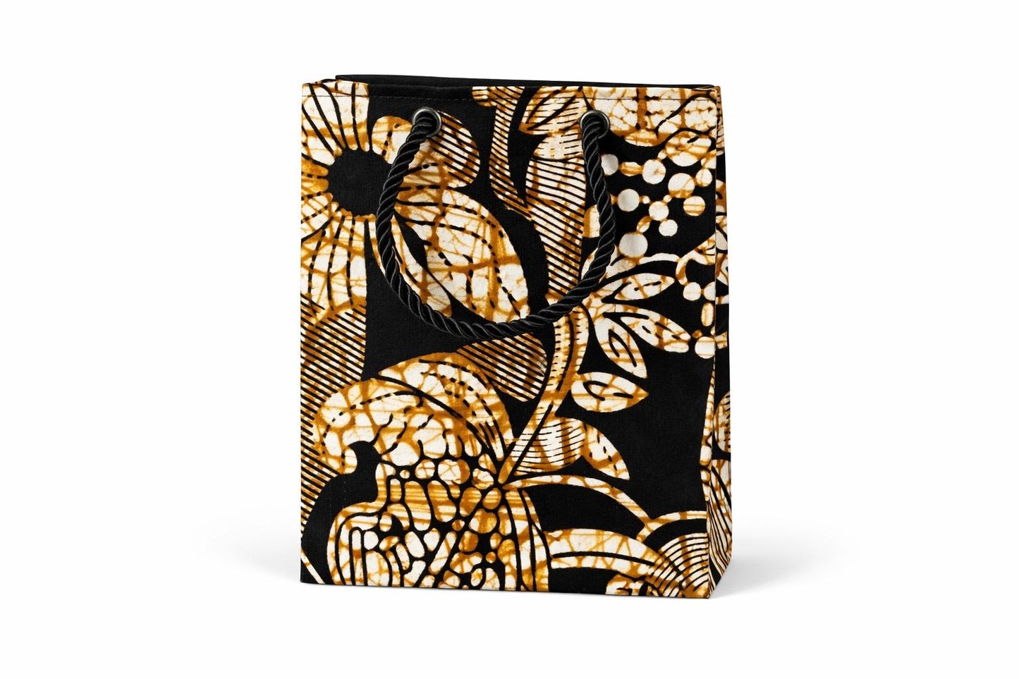 Cream, black, & gold extra small gift bag on white background