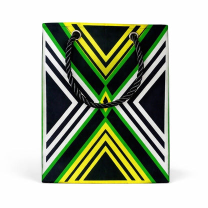 Black, green, yellow, & white extra small gift bag on white background