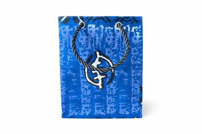Blue, black, & white extra small gift bag on white background