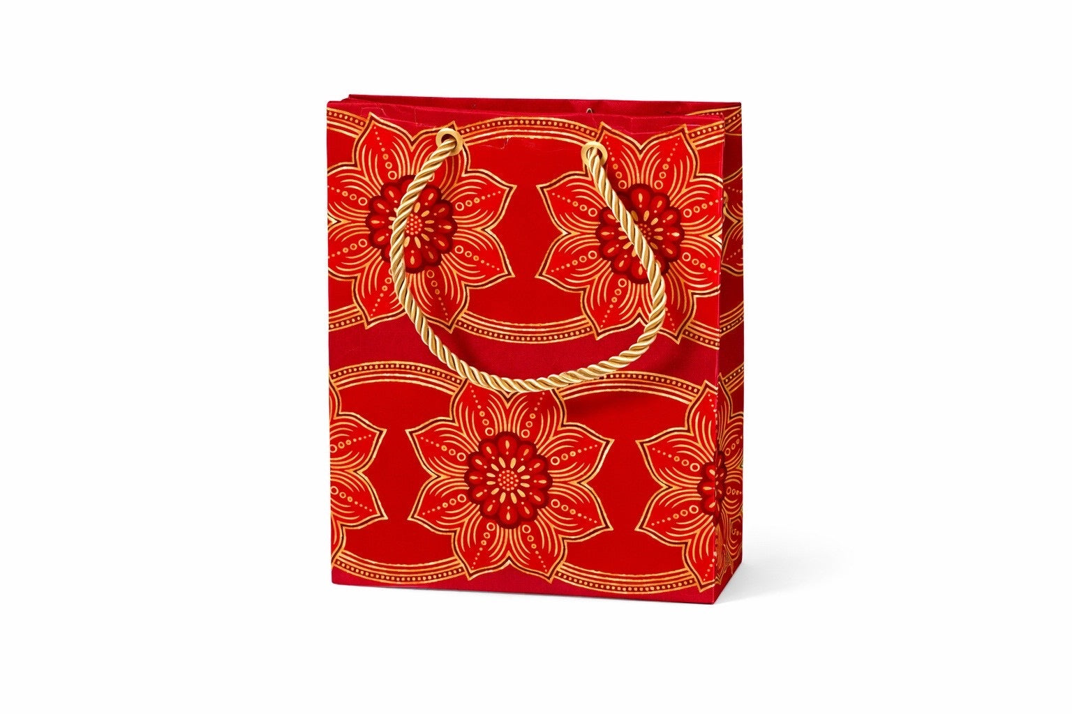Red, maroon, & gold extra small gift bag on white background