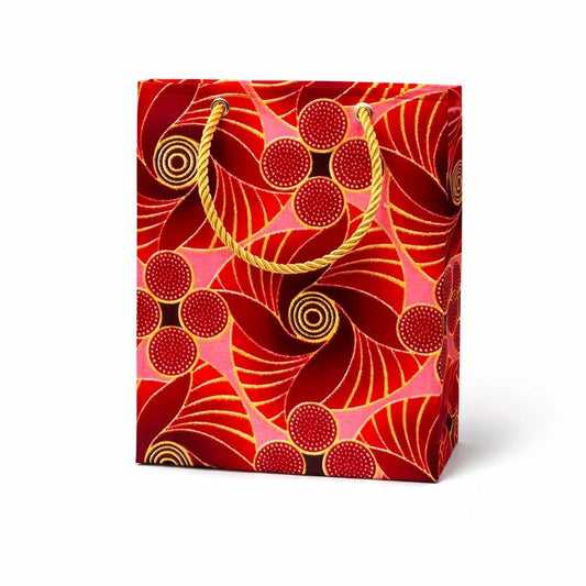 Red, maroon, pink, & gold extra small gift bag on white background