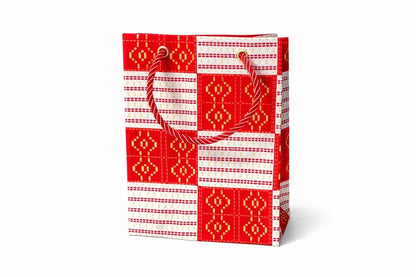 Red, white, & gold extra small gift bag on white background