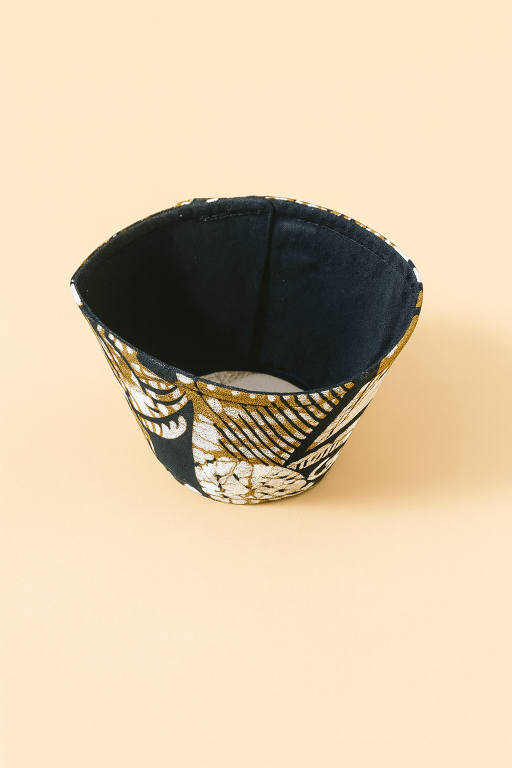 🌍 African Wax Print Cup Sleeve | Black, Cream, and Gold | Reusable Coffee Cozy | Eco - Friendly Gift ☕🌿 - Gezia Accents