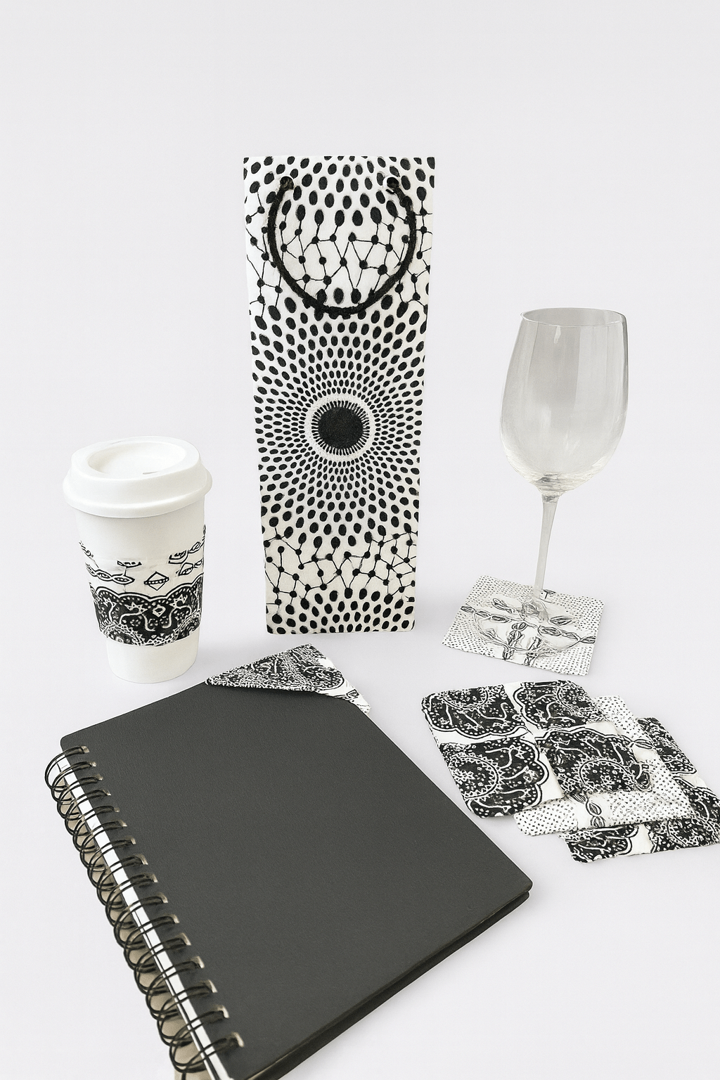 🌍 African Wax Print Cup Sleeve | Black & White | Reusable Coffee Cozy | Eco - Friendly Gift ☕🌿 - Gezia Accents