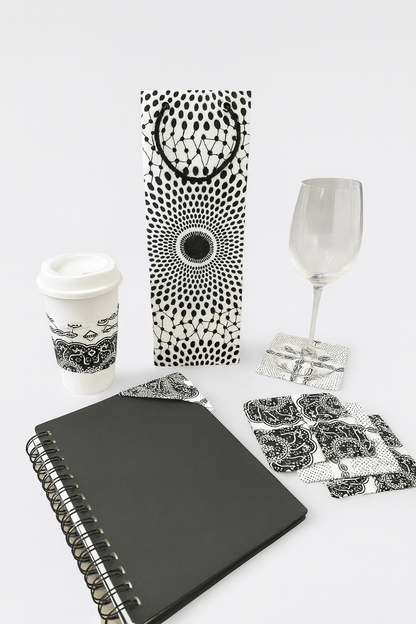 🌍 African Wax Print Cup Sleeve | Black & White | Reusable Coffee Cozy | Eco - Friendly Gift ☕🌿 - Gezia Accents