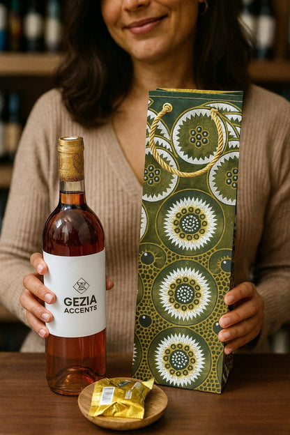 🎁 African Wax Print Wine Gift Bag – Reusable & Eco - Friendly | Ethnic Fabric Bottle Bag | Handmade Wine Bag for Weddings, Birthdays & Holidays 🍷🌍 - Gezia Accents