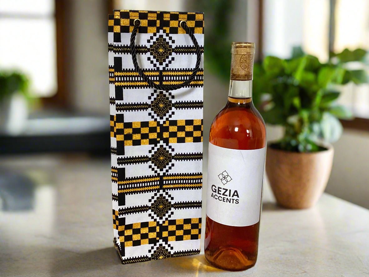 🎁 African Wax Print Wine Gift Bag – Reusable & Eco - Friendly | Ethnic Fabric Bottle Bag | Handmade Wine Bag for Weddings, Birthdays & Holidays 🍷🌍 - Gezia Accents