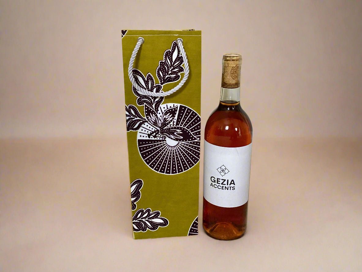 🎁 African Wax Print Wine Gift Bag – Reusable & Eco - Friendly | Ethnic Fabric Bottle Bag | Handmade Wine Bag for Weddings, Birthdays & Holidays 🍷🌍 - Gezia Accents