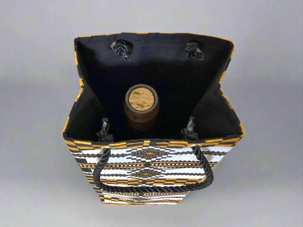 🎁 African Wax Print Wine Gift Bag – Reusable & Eco - Friendly | Ethnic Fabric Bottle Bag | Handmade Wine Bag for Weddings, Birthdays & Holidays 🍷🌍 - Gezia Accents