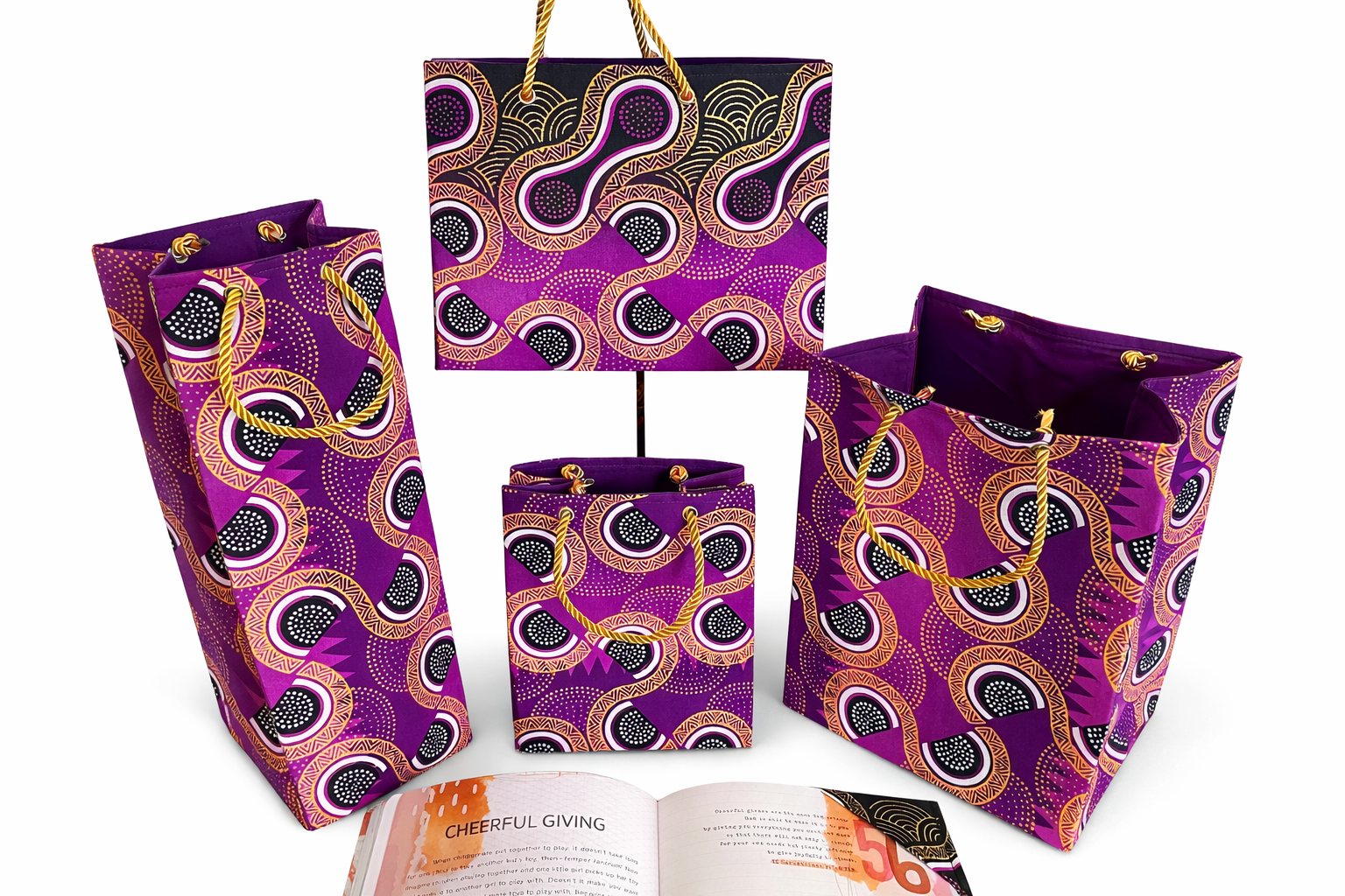 Purple, black, white, & gold wine bag, small horizontal bag, small and extra small bag, & cup sleeve