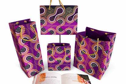Purple, black, white, & gold wine bag, small horizontal bag, small and extra small bag, & cup sleeve