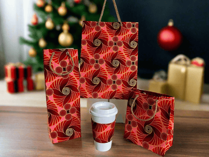 Ethnic, Fabric, Floral Patterned, Handmade Maroon, Red, Pink and Gold Gift Bag - Gezia Accents