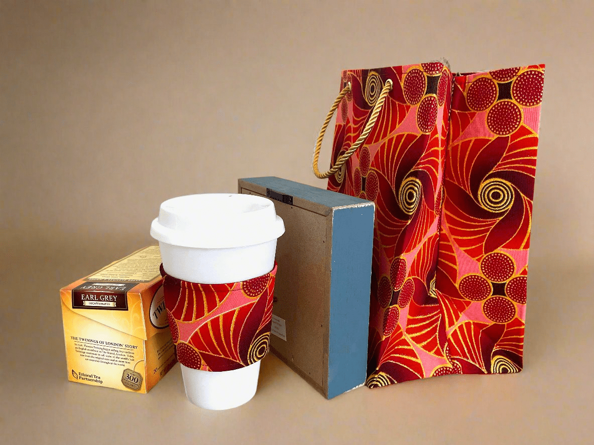 Ethnic, Fabric, Floral Patterned, Handmade Maroon, Red, Pink and Gold Gift Bag - Gezia Accents