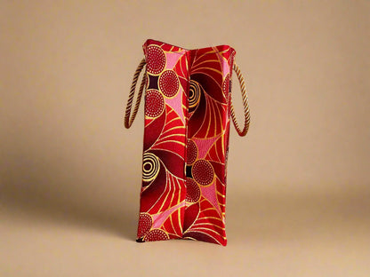 Ethnic, Fabric, Floral Patterned, Handmade Maroon, Red, Pink and Gold Gift Bag - Gezia Accents