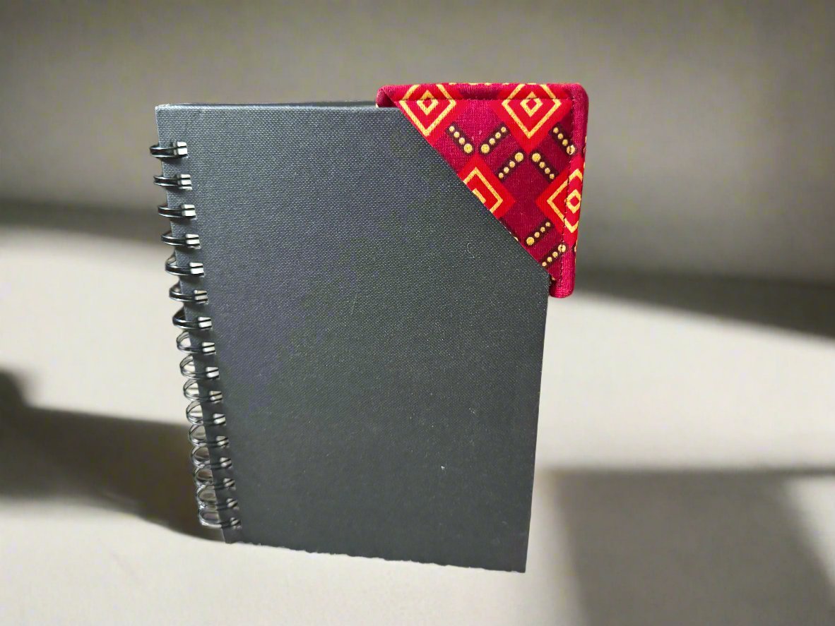 Ethnic, Fabric, Floral Patterned, Handmade Red, Maroon, and Gold Bookmark - Gezia Accents