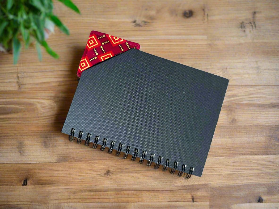 Ethnic, Fabric, Floral Patterned, Handmade Red, Maroon, and Gold Bookmark - Gezia Accents