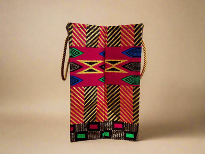 Ethnic, Fabric, Patterned, Handmade Berry, Dark Brown, Blue, Green, and Gold Small Wardrobe Bag - Gezia Accents