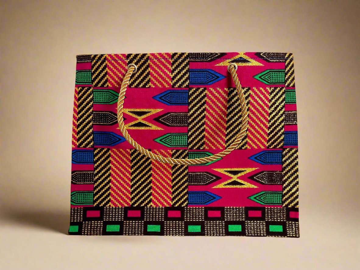 Ethnic, Fabric, Patterned, Handmade Berry, Dark Brown, Blue, Green, and Gold Small Wardrobe Bag - Gezia Accents