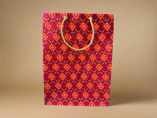 Ethnic, Fabric, Patterned, Handmade Berry, Maroon, Red, and Gold Medium Bag - Gezia Accents