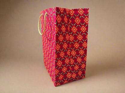 Ethnic, Fabric, Patterned, Handmade Berry, Maroon, Red, and Gold Medium Bag - Gezia Accents