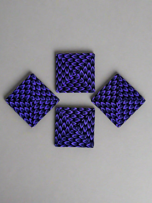Ethnic, Fabric, Patterned, Handmade Black and Purple Coasters - Gezia Accents