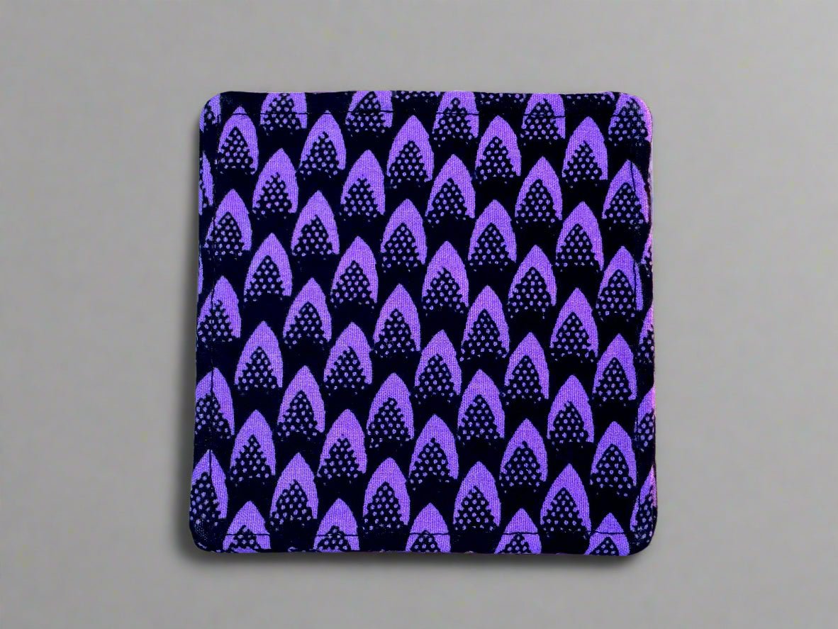 Ethnic, Fabric, Patterned, Handmade Black and Purple Coasters - Gezia Accents