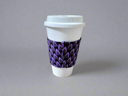 Ethnic, Fabric, Patterned, Handmade Black and Purple Cup Sleeve - Gezia Accents