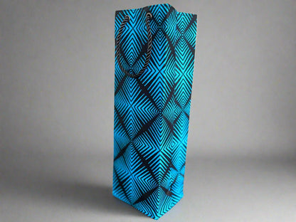 Ethnic, Fabric, Patterned, Handmade Black and Turquoise Wine Gift Bag - Gezia Accents
