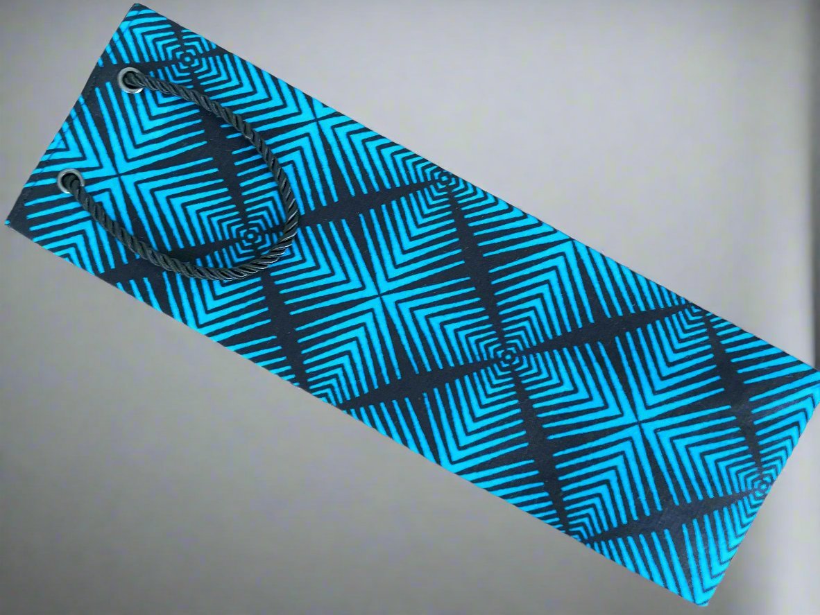 Ethnic, Fabric, Patterned, Handmade Black and Turquoise Wine Gift Bag - Gezia Accents