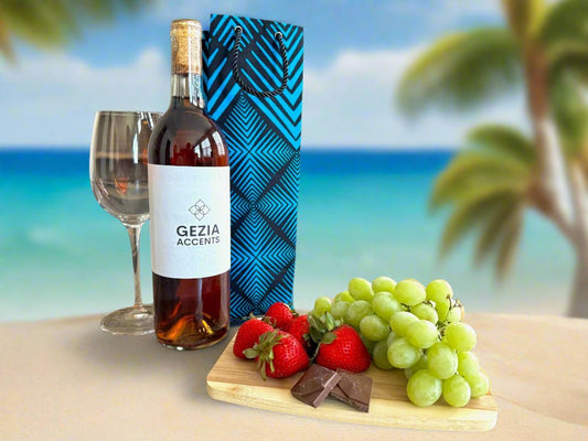 Ethnic, Fabric, Patterned, Handmade Black and Turquoise Wine Gift Bag - Gezia Accents